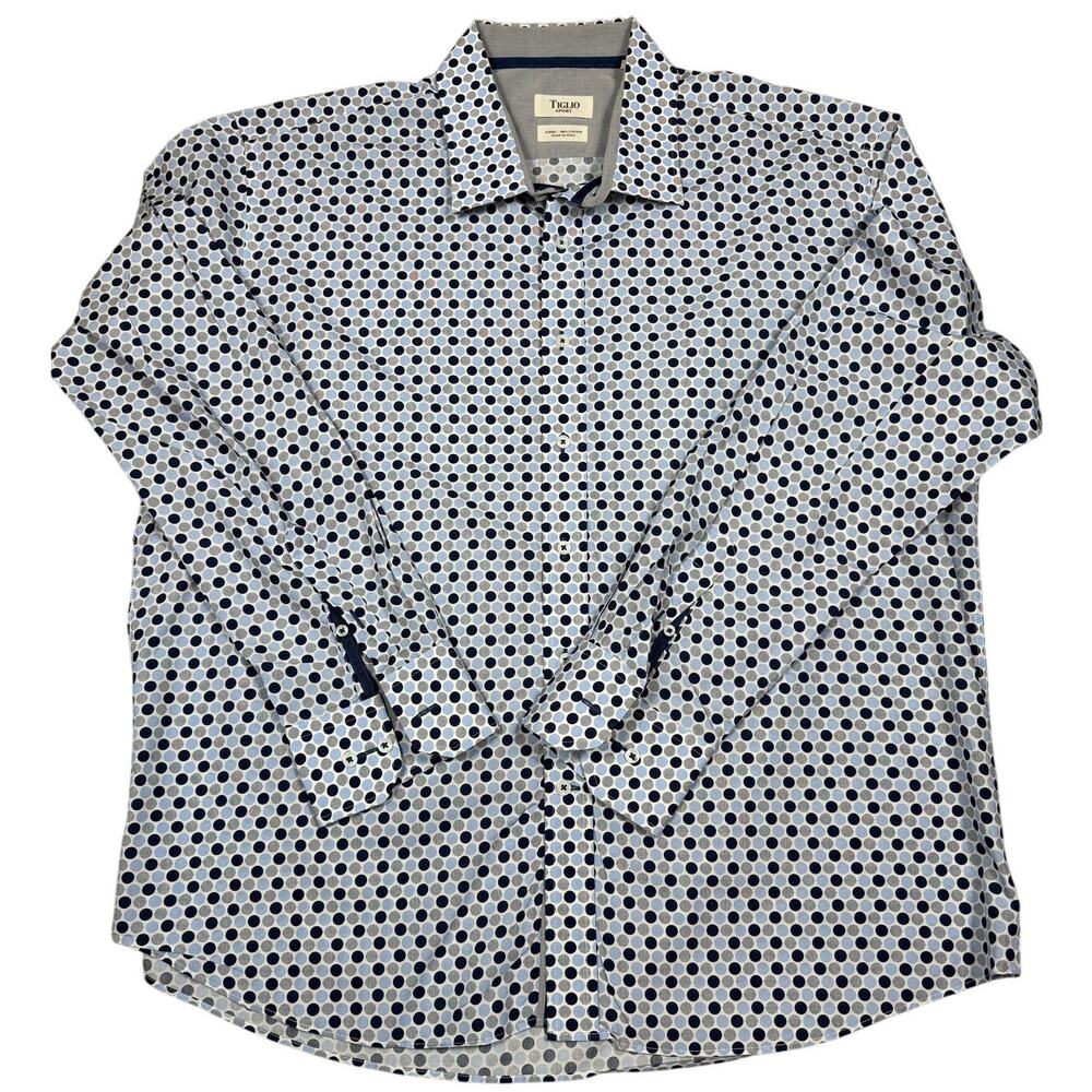 Tiglio Sport Mens Size 3X Blue Polka Dot Long Sleeve Button Up Shirt